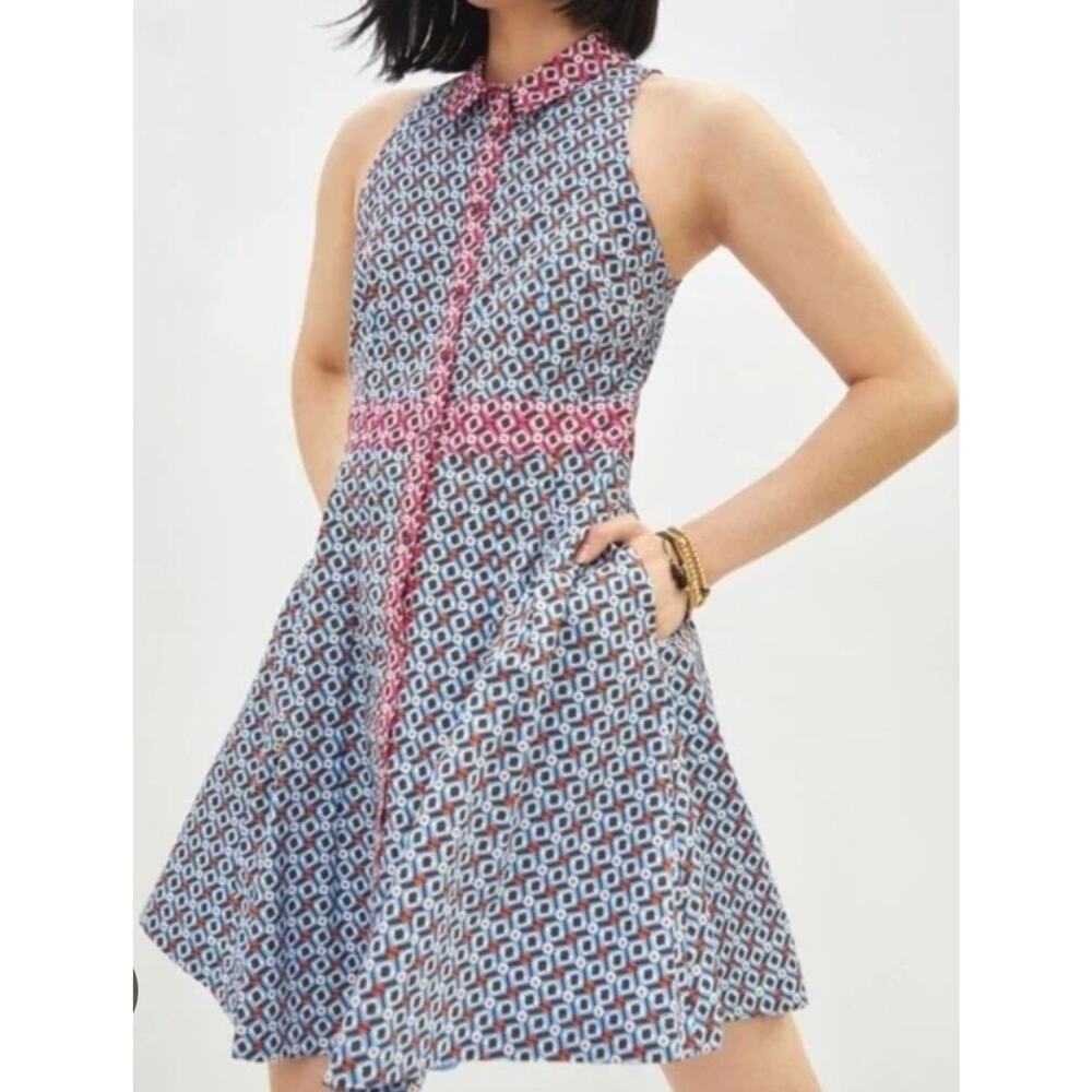 Anthropologie Maeve Pink Blue Geometric Buckley Mini Dress US 4